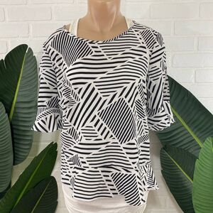 SIONI black and white flounce hem top